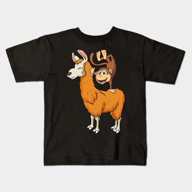 Monkey Riding Llama Animal Friend Handstand Monkey Kids T-Shirt by theperfectpresents